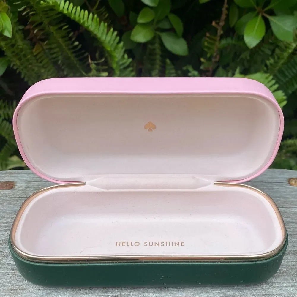 Kate Spade Pink & Green Oval Sunglasses Case. Hello Sunshine Inscription Summer